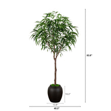 Faux willow tree, 83.8 in tall, in a dark pot with green foliage