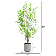 Faux enkianthus tree full height view with green leaves in a gray planter pot