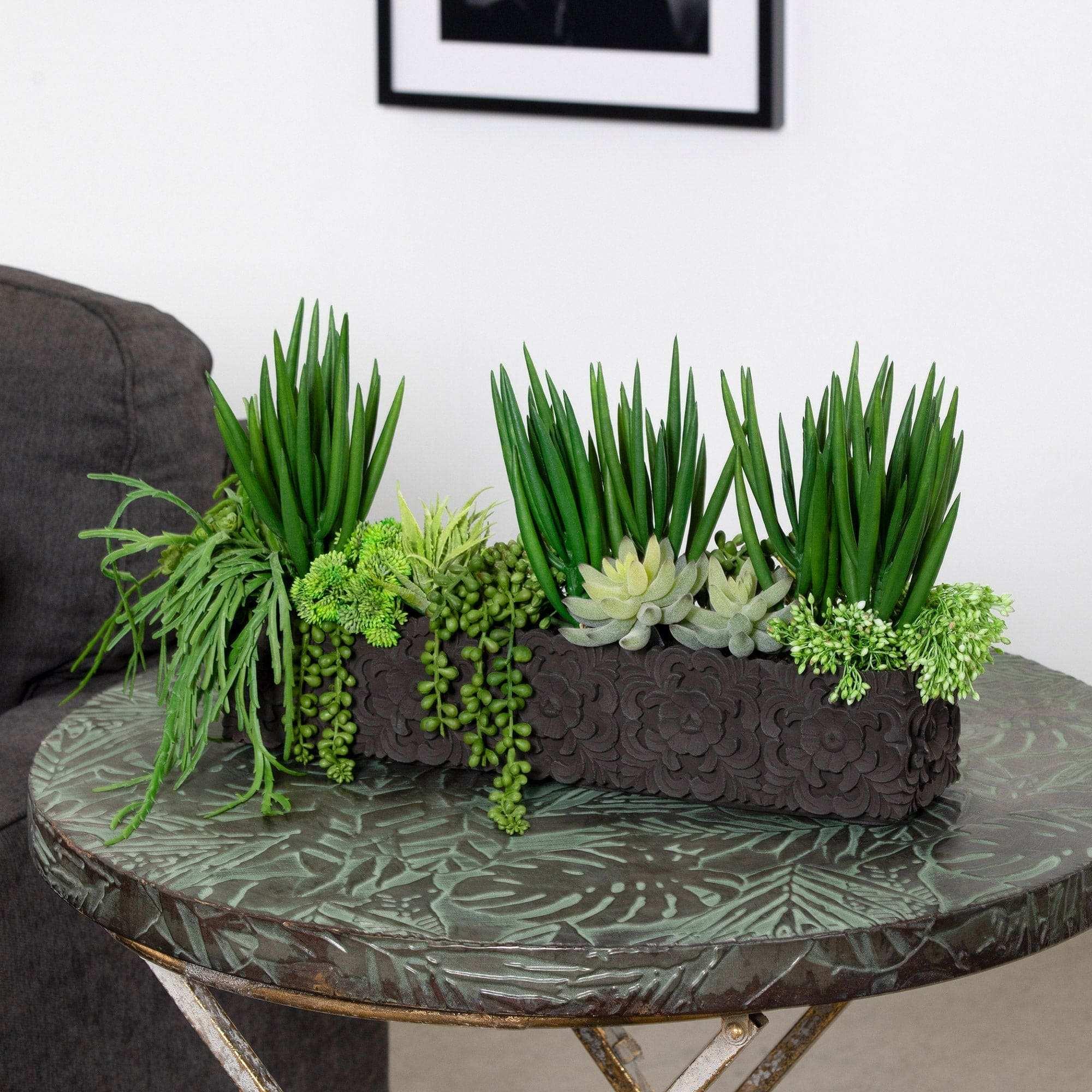 Faux Succulent Arrangement in Cement Planter - USA MEGA SHOP