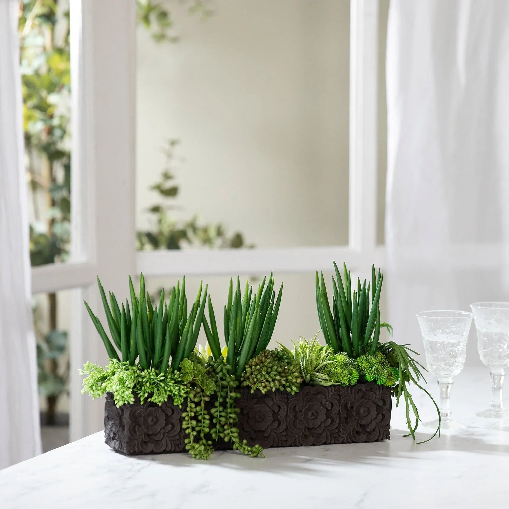 Faux Succulent Arrangement in Cement Planter - USA MEGA SHOP