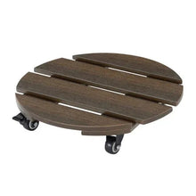 Slatted faux wood plant caddies with caster wheels, brown, 2-pack