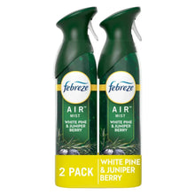 Febreze air mist aerosol, white pine & juniper berry 2-pack green spray bottles