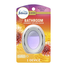 Febreze bathroom air freshener packaging with oval plug-in device and lavender fragrance window