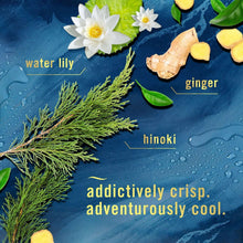 Febreze Air Effects air freshener spray ad with water lily, ginger, and hinoki accents