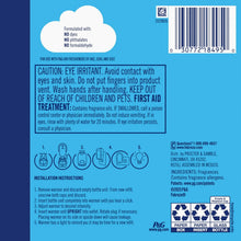 Air freshener plug refill label with barcode and caution information