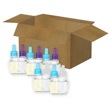 Air freshener plug refills multipack in a cardboard box with dispenser bottles