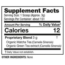 Supplement Facts panel for matcha tea powder, serving size 1 scoop