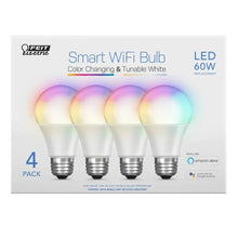 Smart Wi-Fi LED bulb 4-pack with color-changing tunable white glow, screw bases