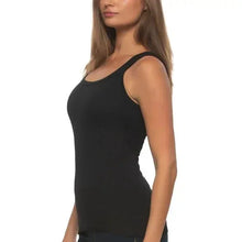 Ribbed tank top, black, scoop neck, sleeveless side profile