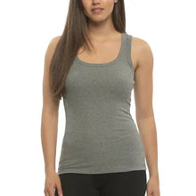 Ribbed tank top, heather gray, scoop neck, sleeveless fitted profile