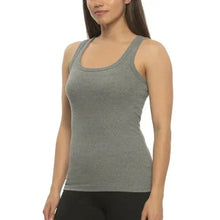 Ribbed tank top, heather gray, scoop neck, sleeveless front view