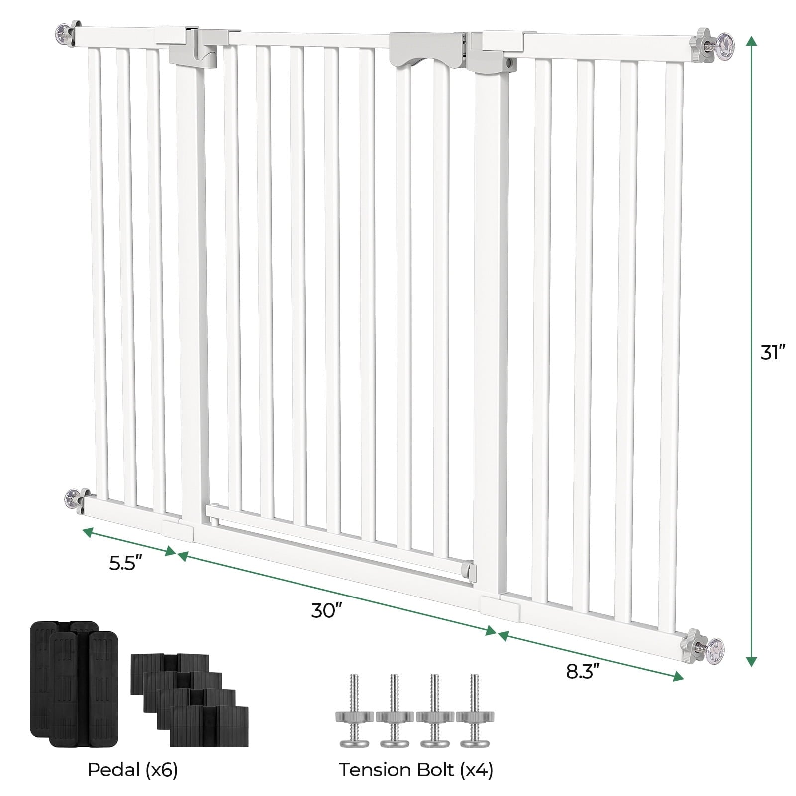 Fenbeli 30"-50" Baby Gates for Doorway, Auto Close Pet Gate, Gifts for Mom, Easy Install Pressure Mounted Dog Door, White