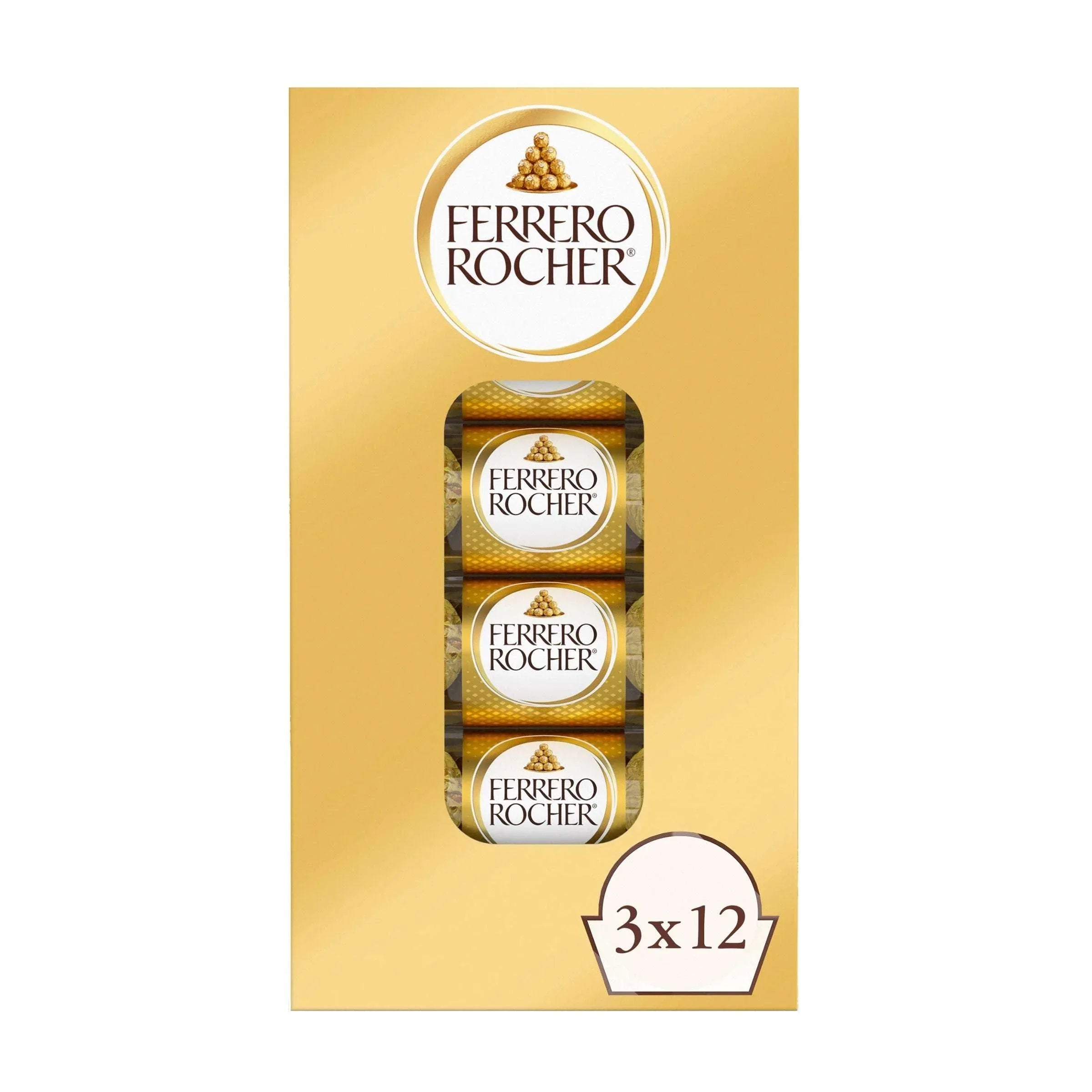 Ferrero Rocher, Milk Chocolate Hazelnut Candy, 1.3 oz, 3-count, 12-pack - USA MEGA SHOP