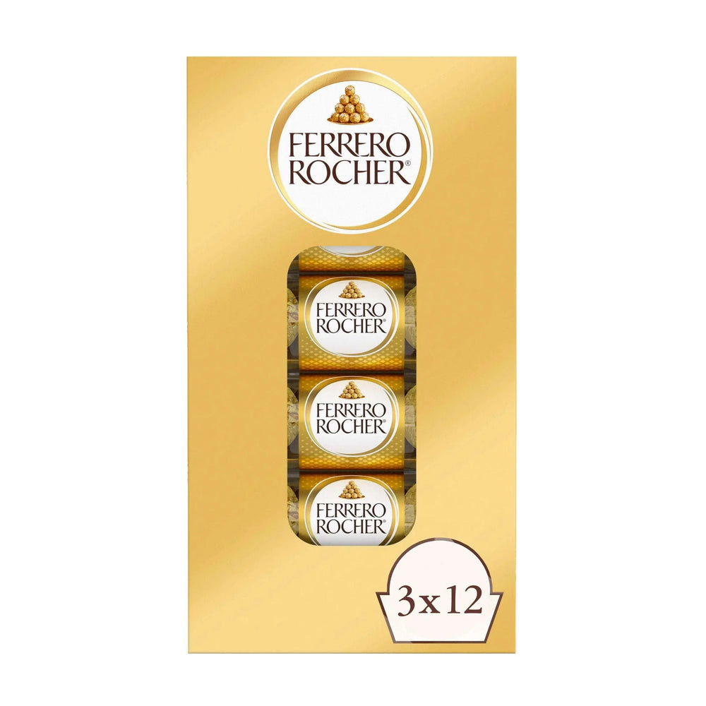 Ferrero Rocher, Milk Chocolate Hazelnut Candy, 1.3 oz, 3-count, 12-pack - USA MEGA SHOP