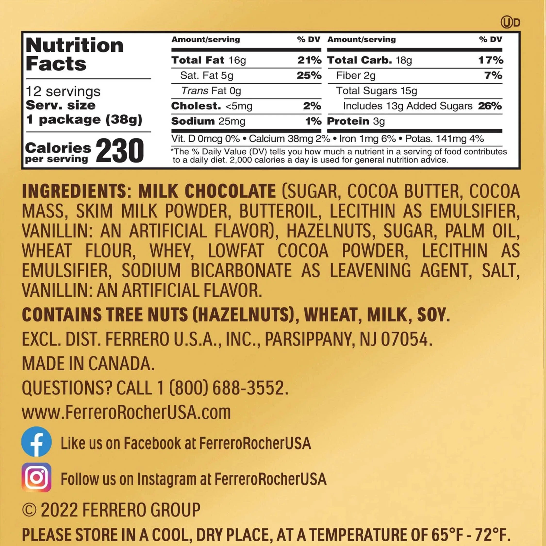Ferrero Rocher, Milk Chocolate Hazelnut Candy, 1.3 oz, 3-count, 12-pack - USA MEGA SHOP