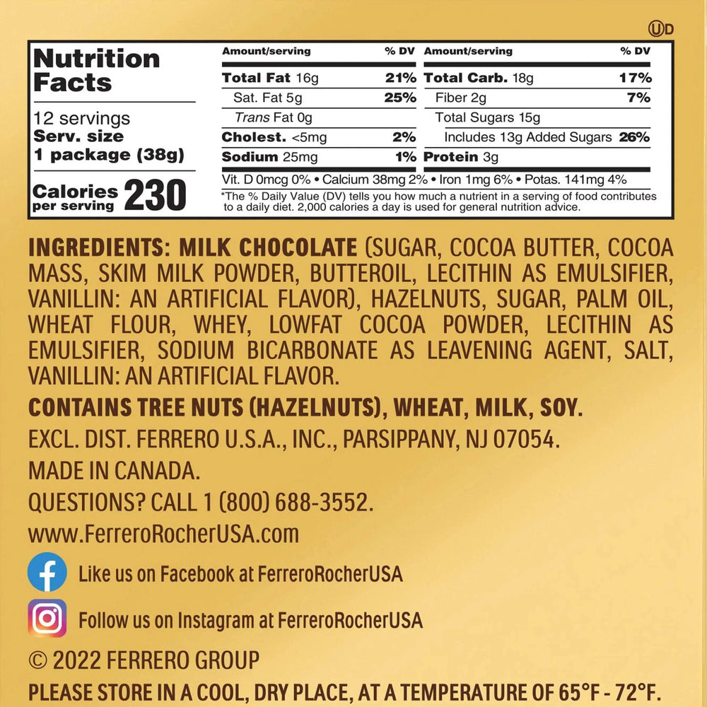 Ferrero Rocher, Milk Chocolate Hazelnut Candy, 1.3 oz, 3-count, 12-pack - USA MEGA SHOP