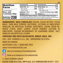 Nutrition facts and ingredients label on milk chocolate hazelnut candy pack
