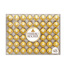 Ferrero Rocher candy box showing 48 gold foil hazelnut chocolates
