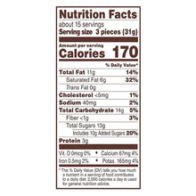 Nutrition Facts label for assorted chocolate squares, 170 calories per serving