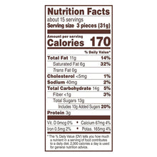 Nutrition Facts label for assorted chocolate pieces, serving size 3 pieces (31g)