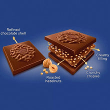 Chocolate hazelnut squares with creamy filling and crunchy crisped roasted hazelnuts
