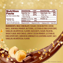 Ferrero Rocher nutrition facts panel on milk chocolate hazelnut box