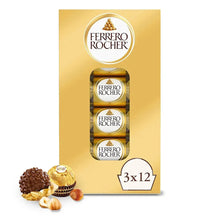 Ferrero Rocher 3x12 chocolate gift pack with wrapped chocolates and hazelnuts