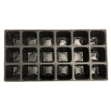 Reusable seed starting tray with 18 square black cells
