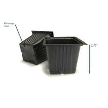 Stacked seed starter pots with drainage holes, black plastic, 2.75 in