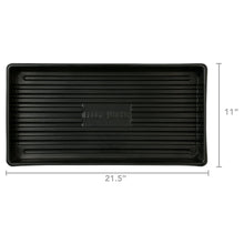 Seed starting tray, black plastic base with ribbed channels, 21.5 in x 11 in
