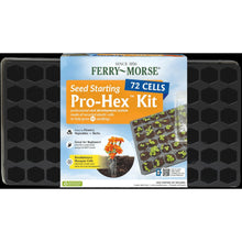 Seed starting tray kit with 72 reusable hexagonal cells in black plastic tray