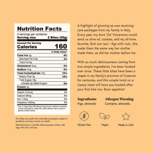 Nutrition facts panel for fig and almond bites pouch