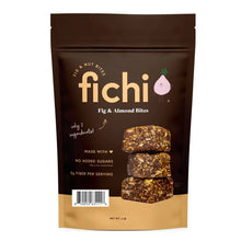Fig and almond bites pouch with stacked snack squares shown