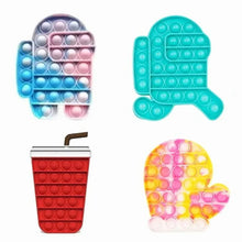 Pop it fidget toy set in blue, green, red, and pink heart and triangle shapes