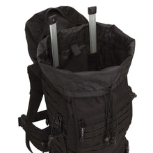 Tactical internal frame backpack in dark fabric, front pocket and adjustable straps