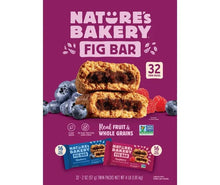 Nature's Bakery fig bar variety pack, purple front panel with fig bars and berry graphics