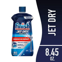 Finish Jet-Dry rinse aid bottle, front view, blue label, 8.45 oz
