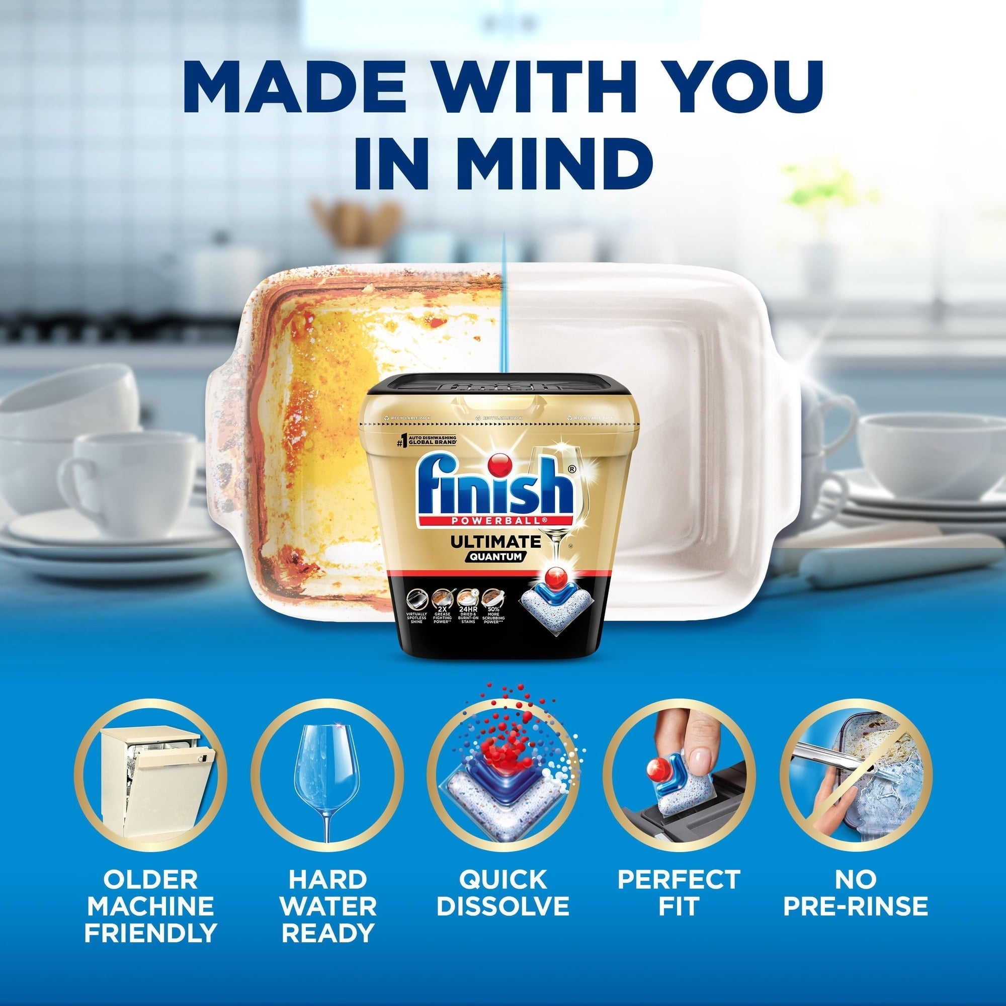 Finish Ultimate Quantum Dishwasher Pods, Dishwasher Detergent, Fresh Scent, 90 ct.