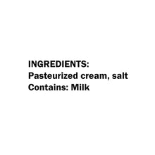 Butter ingredients panel: pasteurized cream, salt; contains milk