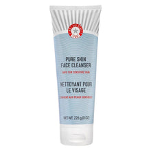 Face cleanser tube, light blue and white, ribbed stripes, 8 oz