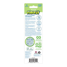 First Firefly light-up training toothbrush packaging back panel with feature icons.