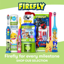 Firefly toothbrush assortment display with multiple character designs and colors.