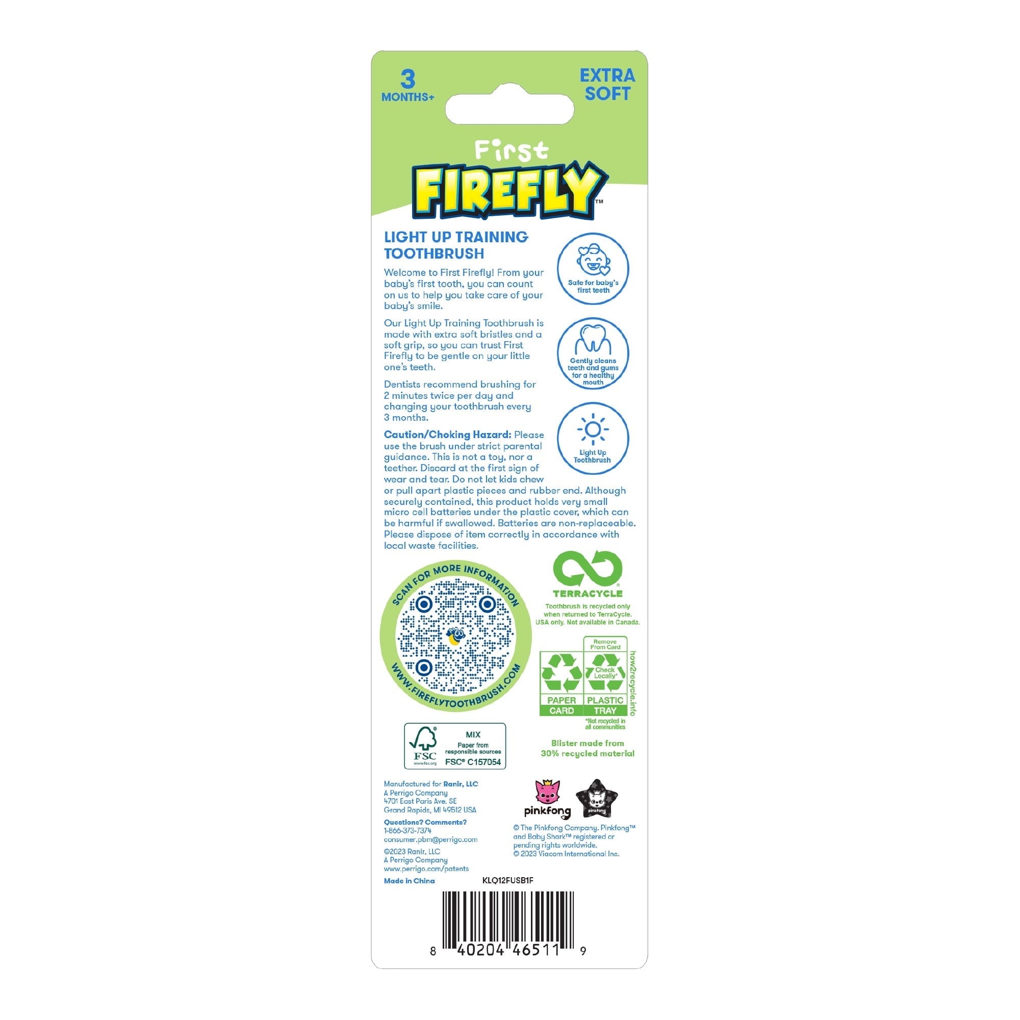 First Firefly Training Light Up Toothbrush, Baby Shark Design, Soft Bristles, 1 Count