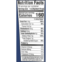 Nutrition Facts label for 1 oz serving, 160 calories