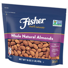 Whole natural almonds bag front with whole almond kernels and Non GMO seal
