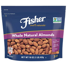 Whole natural almonds bag showing whole almond kernels through a clear window