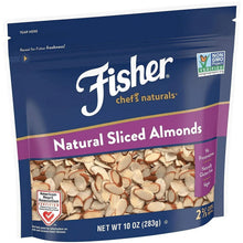 Sliced almonds pouch with Fisher chef's naturals name and almond pieces in view