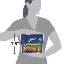 Walnut halves & pieces bag held in hand, shows 7.5 in size measurement.