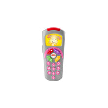 Gray learning remote toy with red top and colorful number, ABC, and arrow buttons