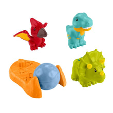 Dinosaur figure set with red, teal, orange, and green molded dinosaur characters